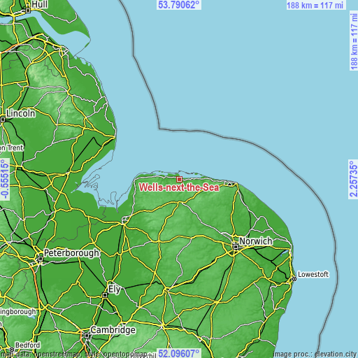 Topographic map of Wells-next-the-Sea