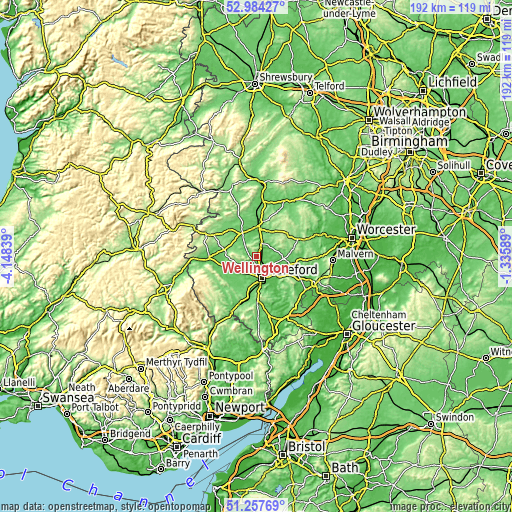 Topographic map of Wellington