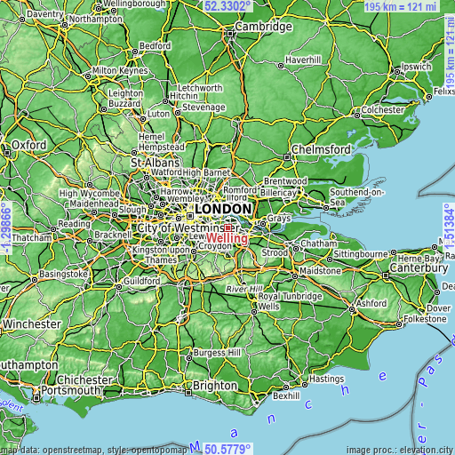 Topographic map of Welling