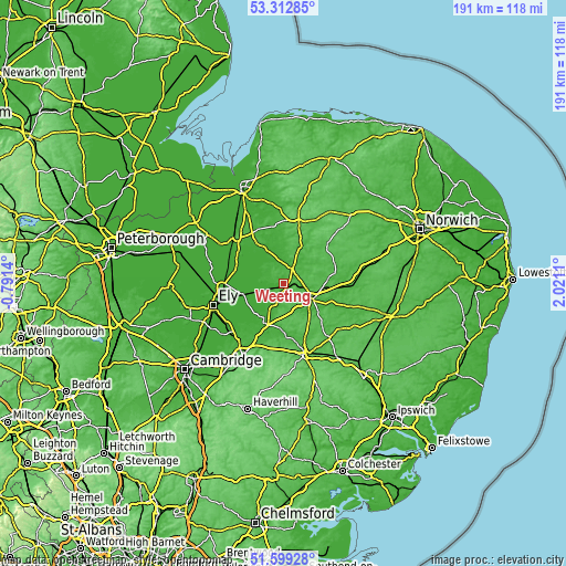 Topographic map of Weeting