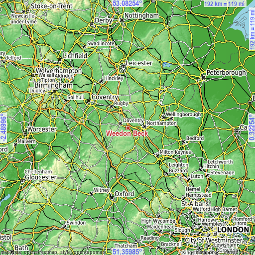 Topographic map of Weedon Beck