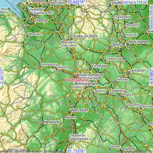 Topographic map of Wednesfield