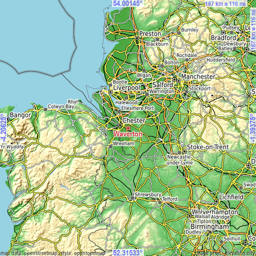 Topographic map of Waverton