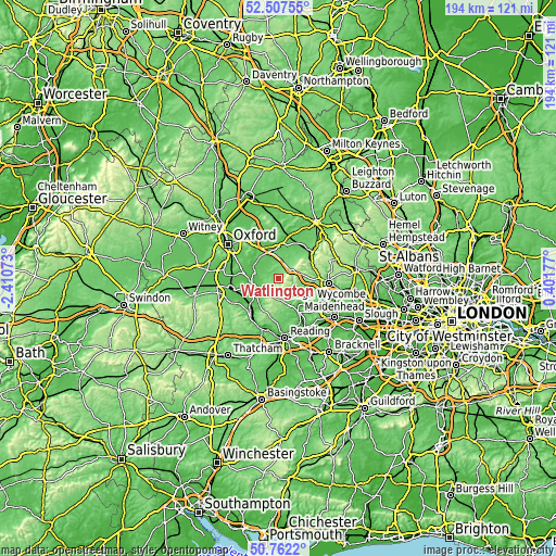Topographic map of Watlington