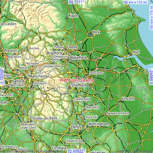 Topographic map of Wath upon Dearne