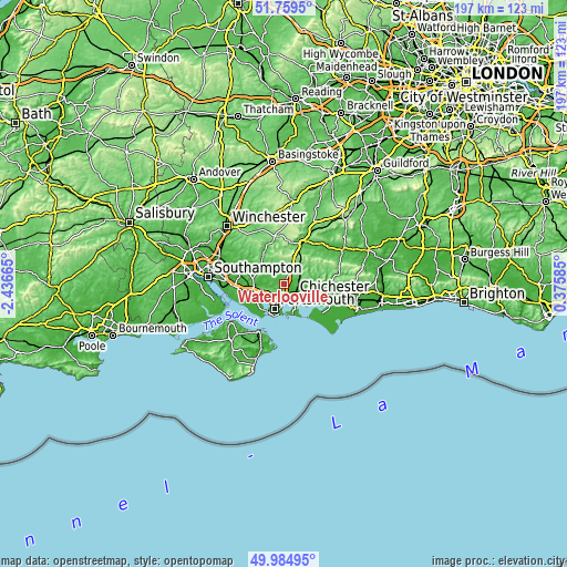 Topographic map of Waterlooville