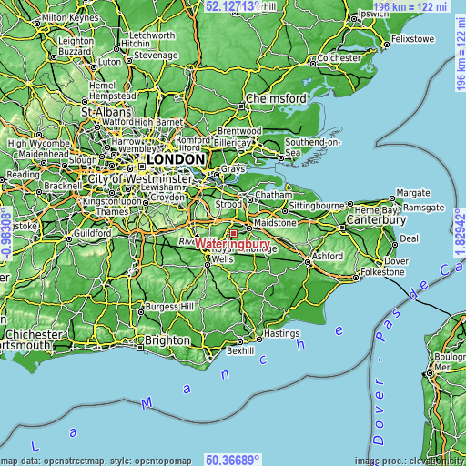 Topographic map of Wateringbury