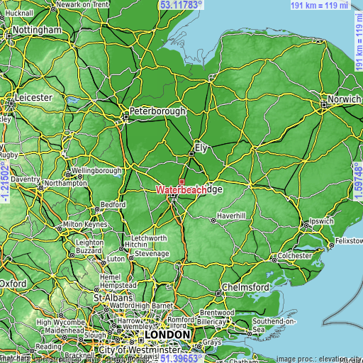 Topographic map of Waterbeach