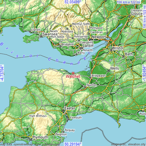 Topographic map of Watchet