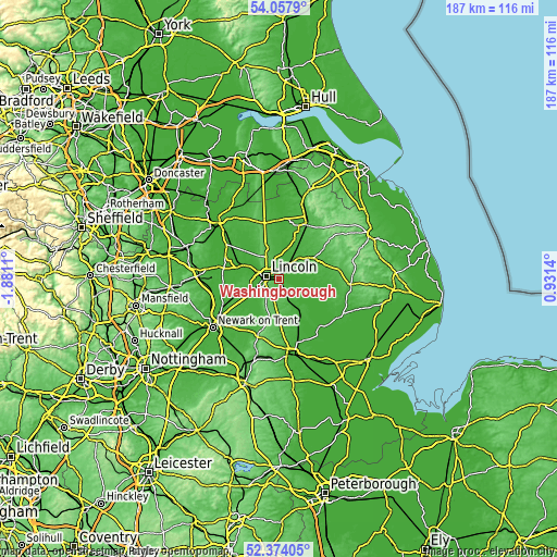 Topographic map of Washingborough