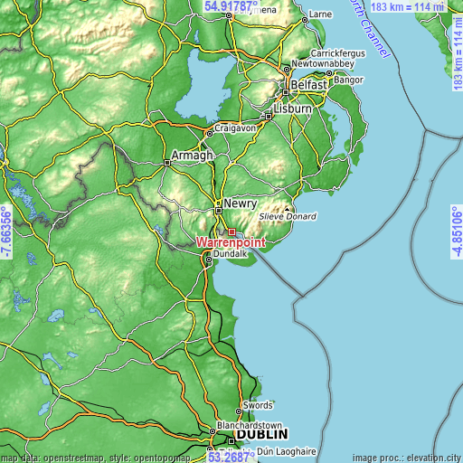 Topographic map of Warrenpoint