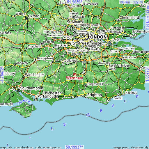 Topographic map of Warnham