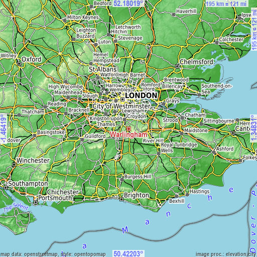 Topographic map of Warlingham
