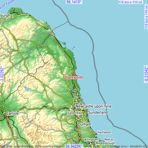 Topographic map of Warkworth