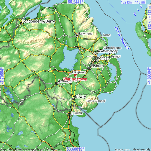 Topographic map of Waringstown