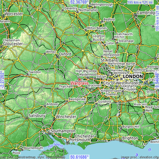 Topographic map of Wargrave