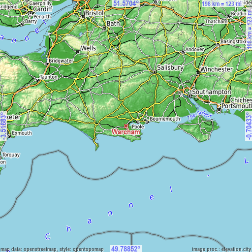 Topographic map of Wareham