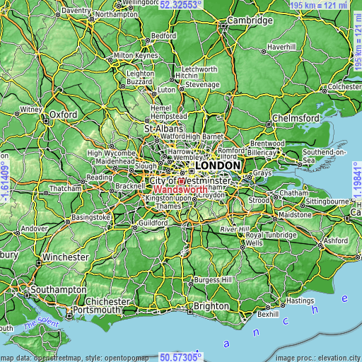 Topographic map of Wandsworth