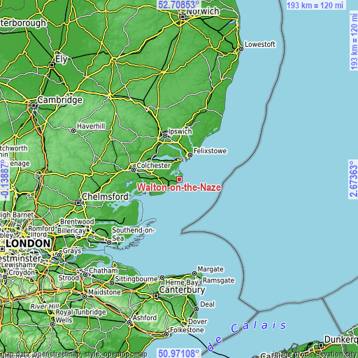 Topographic map of Walton-on-the-Naze