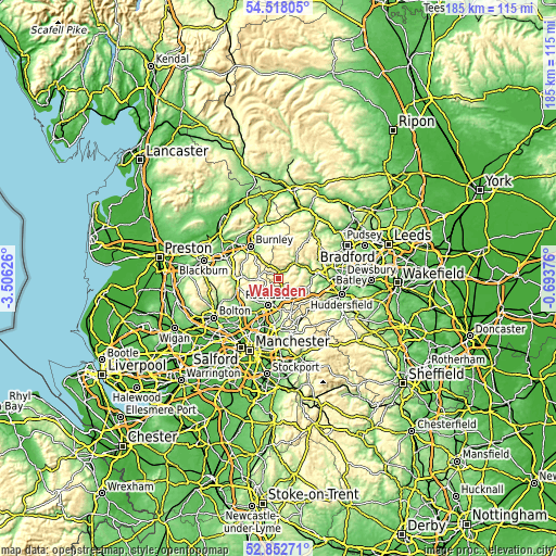 Topographic map of Walsden