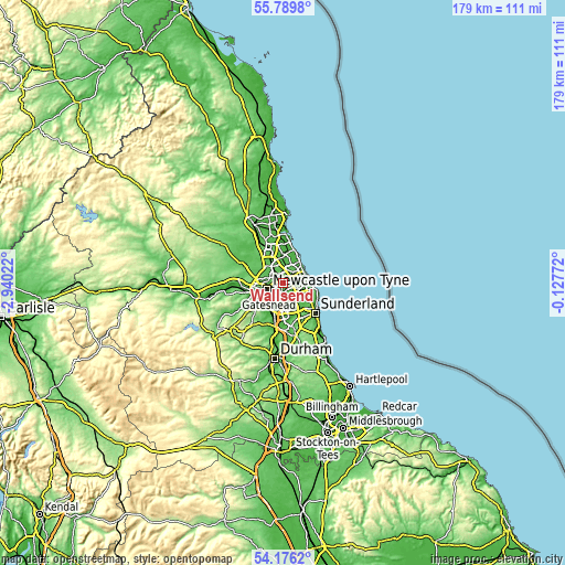 Topographic map of Wallsend