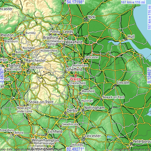 Topographic map of Wales