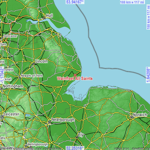 Topographic map of Wainfleet All Saints