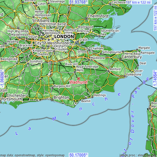 Topographic map of Wadhurst