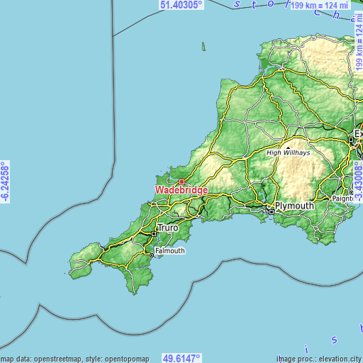 Topographic map of Wadebridge