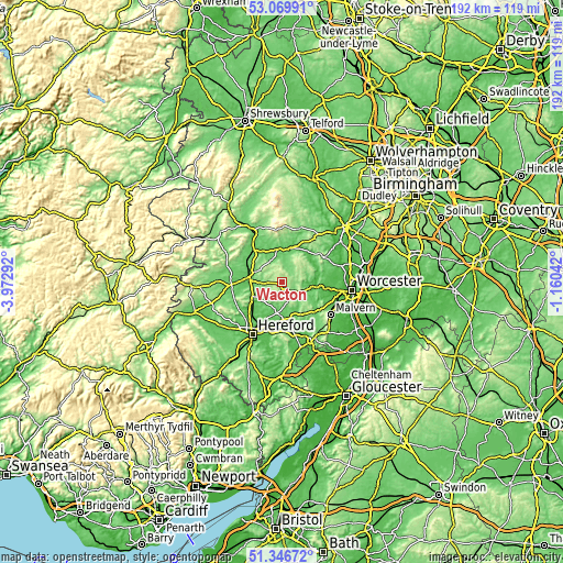 Topographic map of Wacton