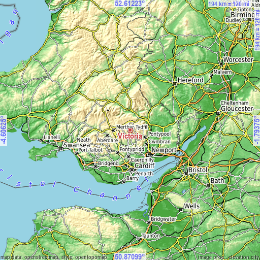 Topographic map of Victoria