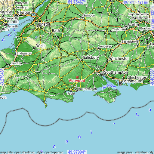 Topographic map of Verwood