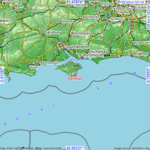 Topographic map of Ventnor