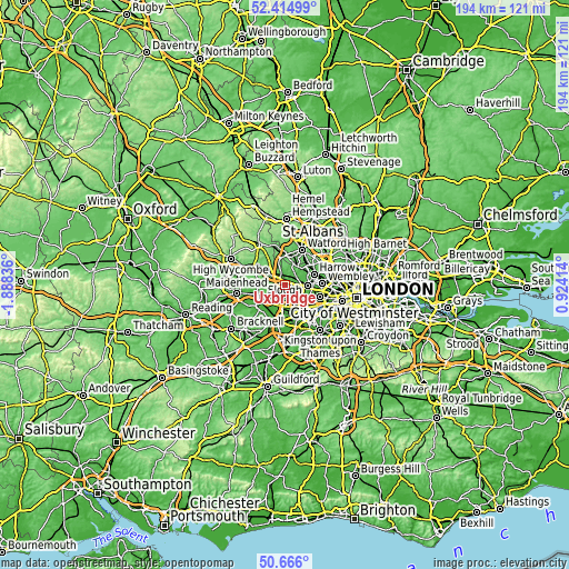 Topographic map of Uxbridge