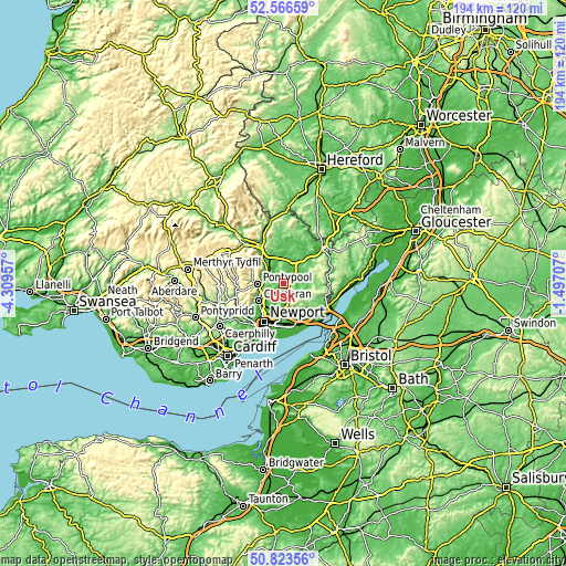 Topographic map of Usk