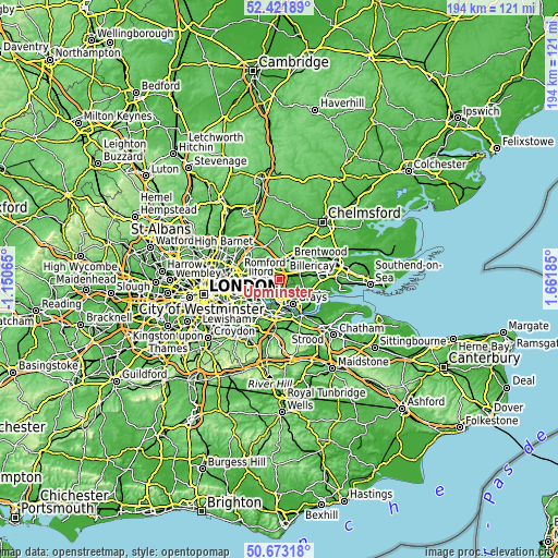 Topographic map of Upminster