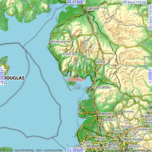 Topographic map of Ulverston