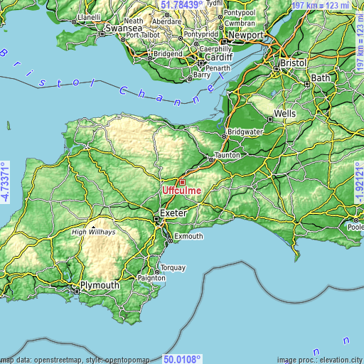 Topographic map of Uffculme