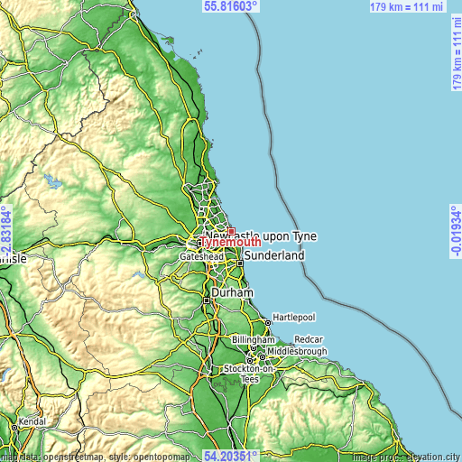 Topographic map of Tynemouth