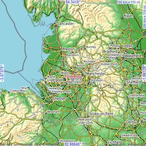 Topographic map of Tyldesley