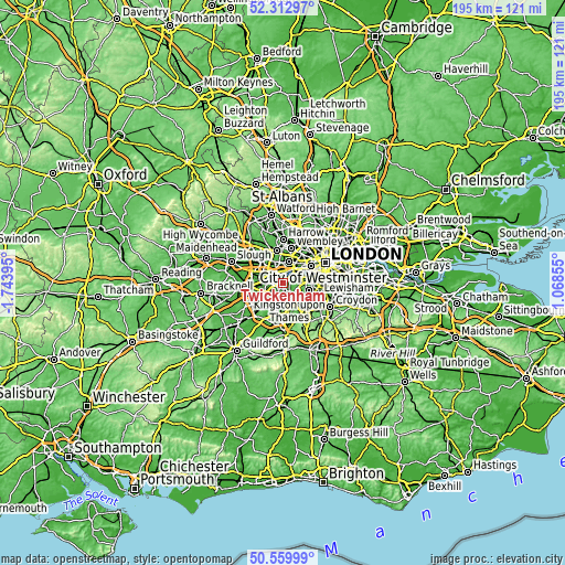 Topographic map of Twickenham
