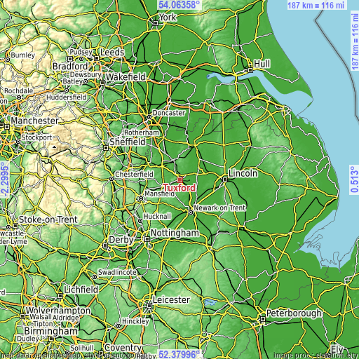 Topographic map of Tuxford