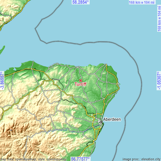 Topographic map of Turriff