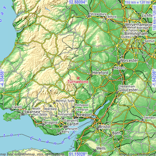 Topographic map of Turnastone