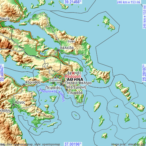 Topographic map of Rodópoli