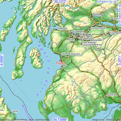 Topographic map of Troon