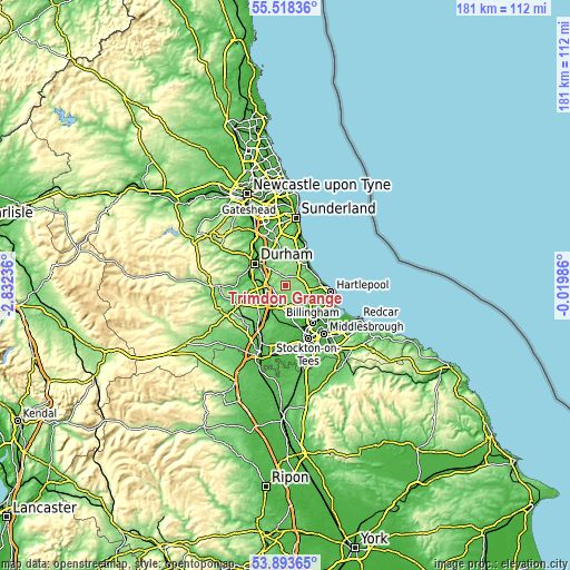 Topographic map of Trimdon Grange