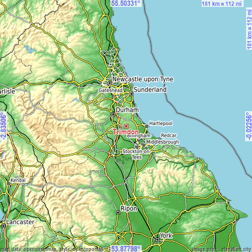 Topographic map of Trimdon
