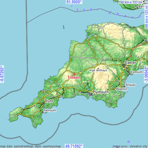 Topographic map of Trewen