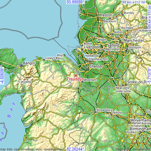 Topographic map of Treuddyn